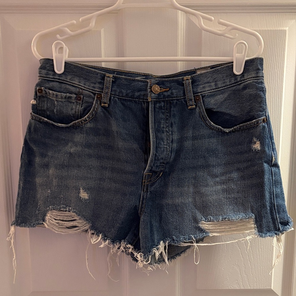 We The Free Blue Distressed Jean Shorts